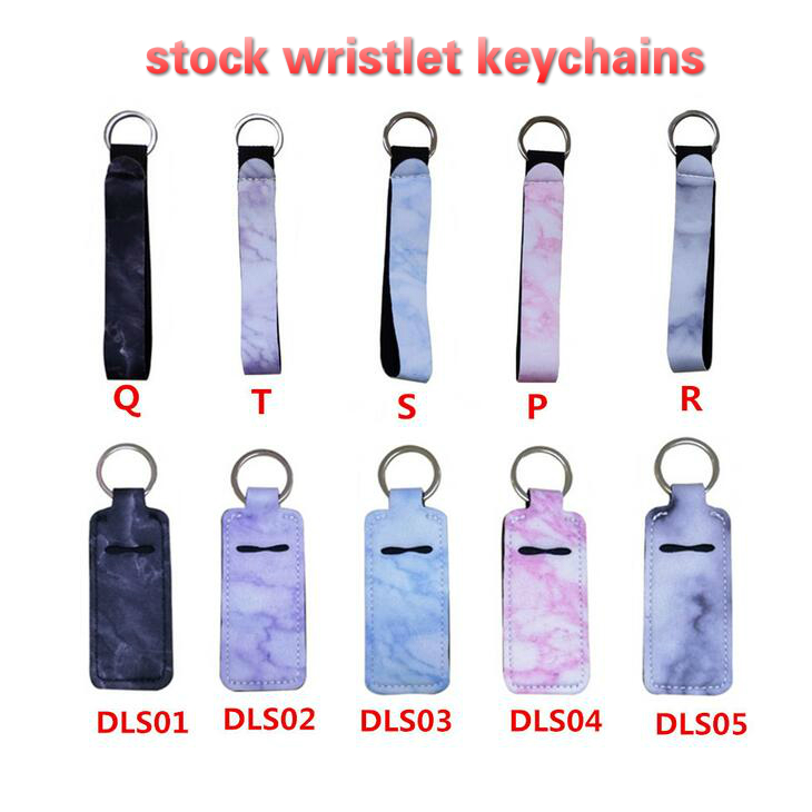 

Neoprene wristlet keychain colourful printed wrist key belt Solid color lanyard key ring long diving material keychains
