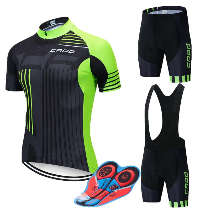 

9D pad, CAPO 2020 short sleeve cycling jersey bib shorts Summer Breathable set bicycle wear clothes ropa shirt