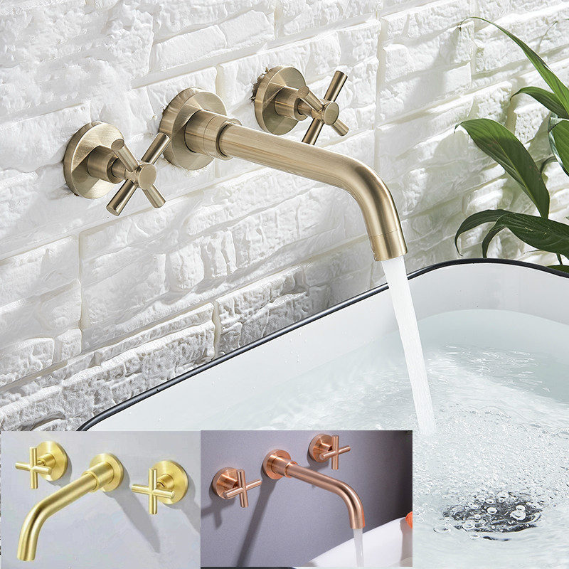 

Gold/Rose gold/ Brushed gold Basin Faucet Dual handle Wall Mounting Bathroom Faucet Rotating Sink faucet