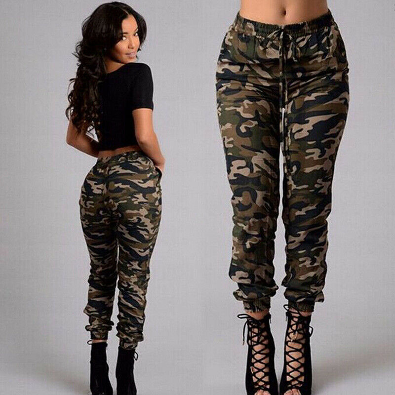 

Women' Casual Pants Camouflage Elastic Waist Plus Size Harem Pants, Green