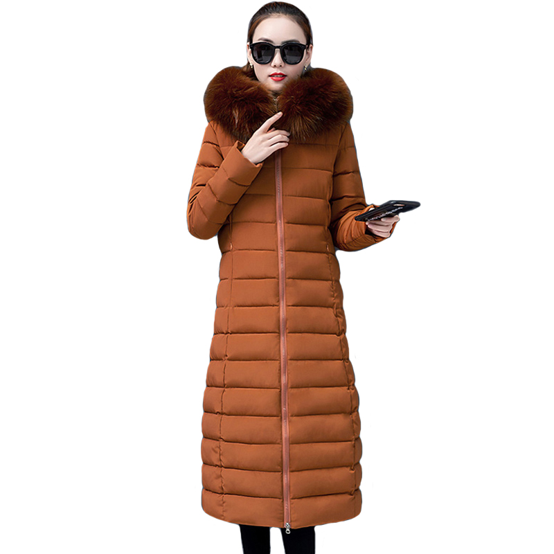 

Plus Size 3XL 4XL Women Winter jacket Long With Fur Hooded Slim Ladies Down Coat Outwear Padded High Quaility Parka, Black