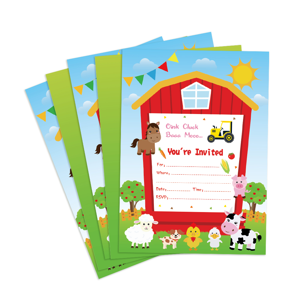 

Happy Farm Animals Theme Party Invitations Cards Decorations Baby Shower Party Invitations Kids Birthday Favors