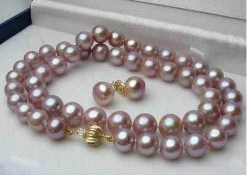 

18" 8-9mm Purple Akoya Pearl Necklace+Earring Set