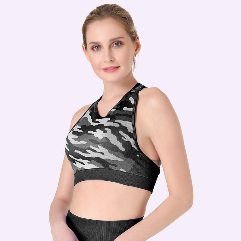 

Sports Seamless Camouflage Mesh Bra Women Crop Top Yoga Gym Active Running Athletic Push Up Walking Pad Wear Tank Tube Underwear, Black bra