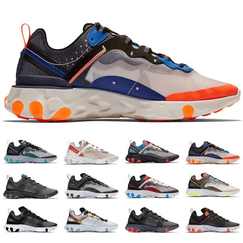 

87 React Element 55 Running Shoes For Men Women Triple Black Sail Solar Red Total Orange Designer Trainer Sport Sneakers Size 36-45, 55 metallic gold