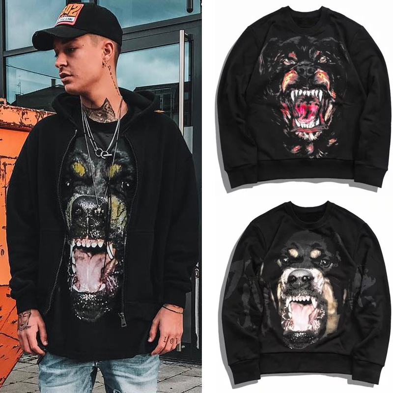 Hommes Designer Casual Rottweiler Dog Sweat polaire épaisse Coton chaud Sweat à capuche Pull Street Wear Fashion