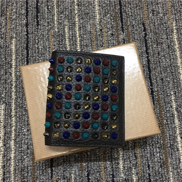 

2021 summer high-quality black leather leathers wallet star with the same gradient rivets short paragraph folding multicolor wallets card bag, Make up the difference