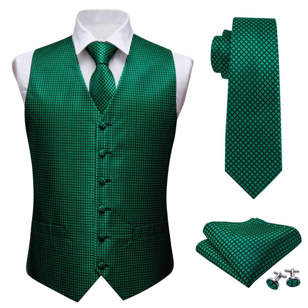 

Mens Classic Green Solid Jacquard Folral Silk Waistcoat Vests Handkerchief Tie Vest Suit Pocket Square Set Desingers T200117, Mj-2001