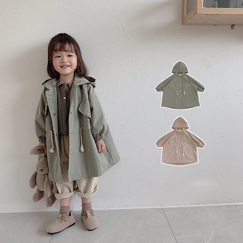 

Autumn and Winter New Korean Children Medium long Windshirt children solid color Trench kids clothing