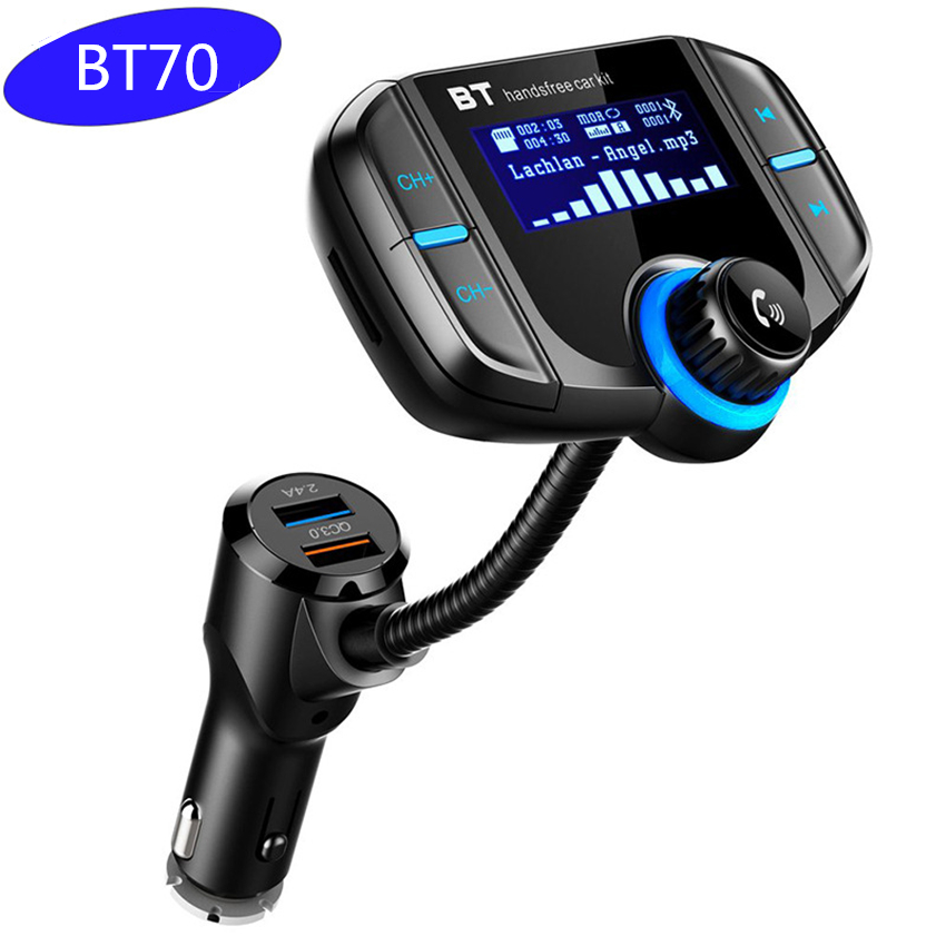 

BT70 Car Kit FM Transmitter Modulator QC 3.0 Quick Charger Bluetooth Handsfree Cars Radio MP3 Player Dual USB With AUX TF Card Slot