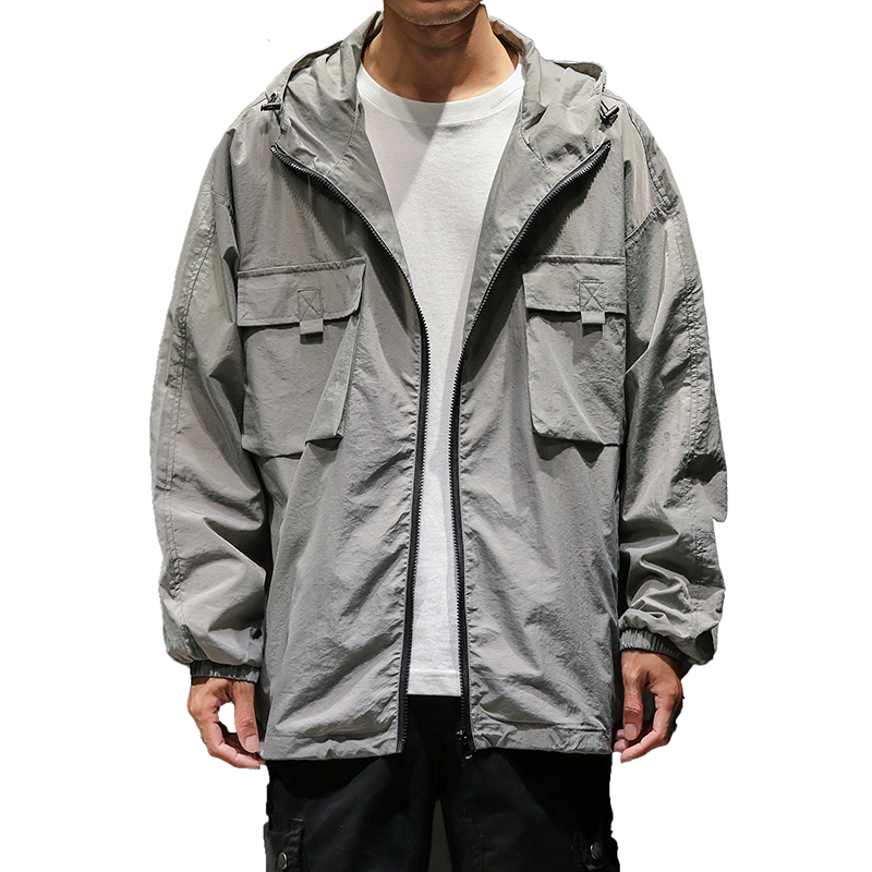 

2020 Men's Hooded Jacket Spring Summer Coat Men's Clothing Bomber Jackets Men Fashion Outerwear Solid Windbreaker Thin Jackets, White