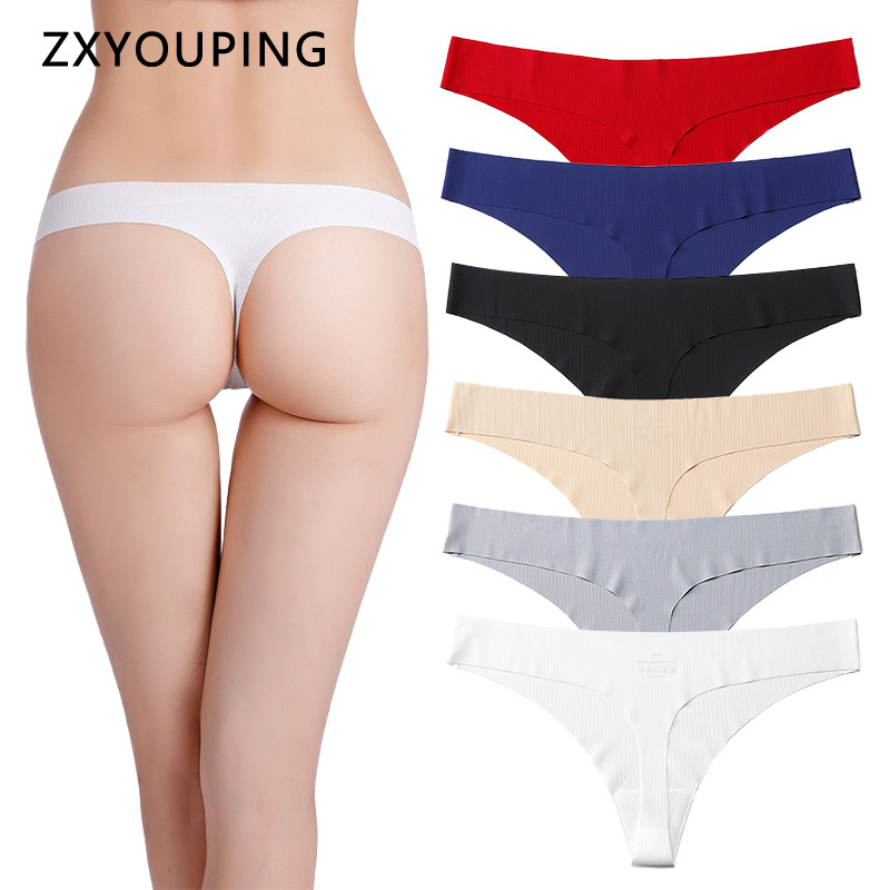 

Ultra-thin Women Seamless Thongs and G-String Sexy Panties Striped One-piece Low Rise Lingerie Female Tangas -L US Size Big, Black