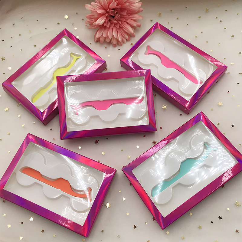 

25mm Mink Eyelashes Pink Holographic 3 Pairs Eyelashes Box with Tweezers Fit Natural Long Thick 3D 5D Mink Lashes