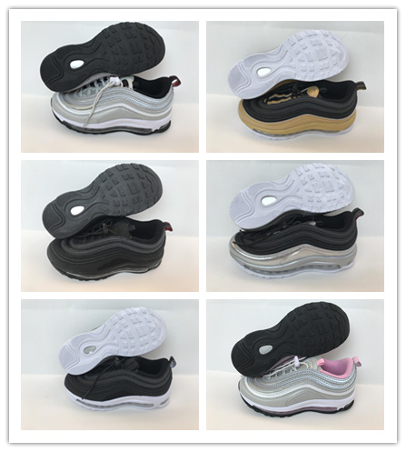 

OG 97S Silver Bullet Children Kids Running Shoes Boy Girls Sports Sneakers Metallic Gold Infant Student Child Trainers, 2 black silver red