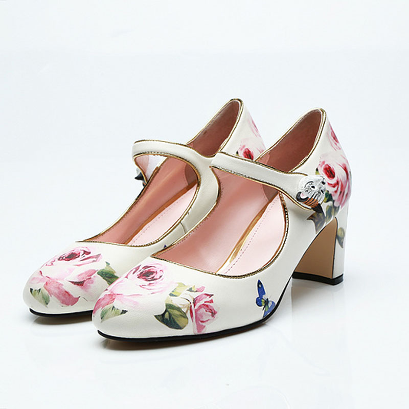 

Free shipping 2020 sheepskin leather 6CM chunky high heels Round toes Dress SHOES party wedding Mary Jane Single string cat buckle rose 01, Multi