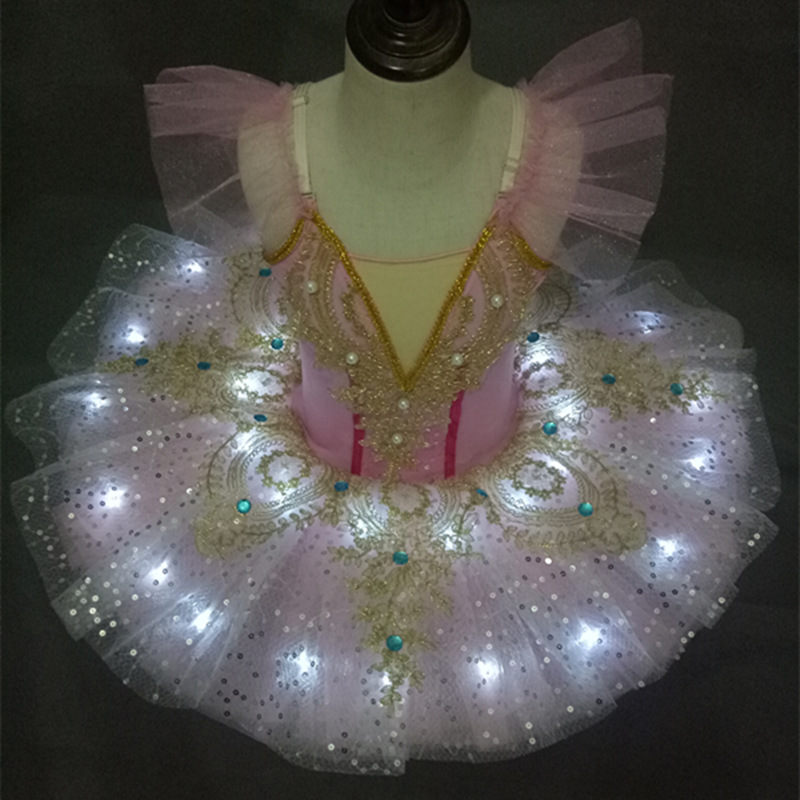 

2019 Tutu Ballerina LED Light Dress Children Swan Lake Ballet Dress Fluffy Fluorescent Birthday Leotard Tutu Party Dance Costume, Pink led tutu dress