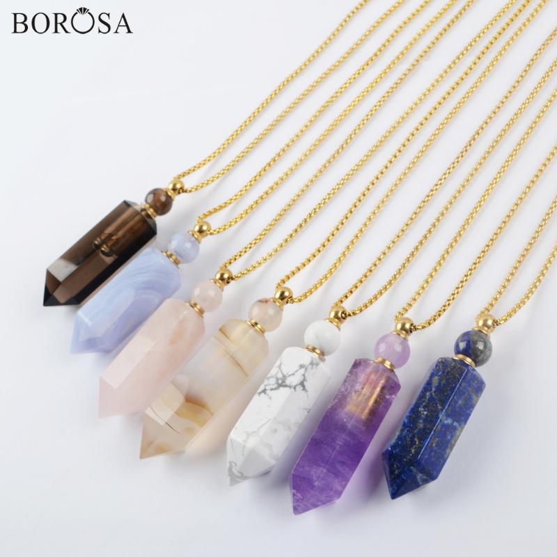 

Pendant Necklaces 26inch Amethysts Perfume Bottle Necklace Natural Stone Essential Oil Diffuser Women Gold Dropship