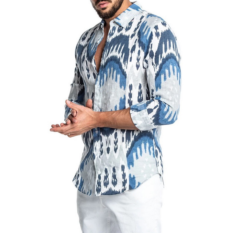 

Nice Summer Streetwear Turn Down Collar Shirts Clothing Fashion Hawaiian Beach Mens Shirt Printed Casual Male Camisa Masculina, Blue