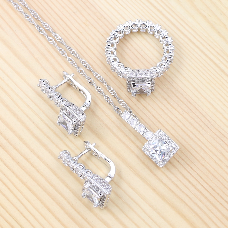 

Bridal Jewelry 925 Sterling Silver Wedding Jewelry Sets White Cubic Zirconia Stud Earring/Pendant/Necklace/Ring, As pic