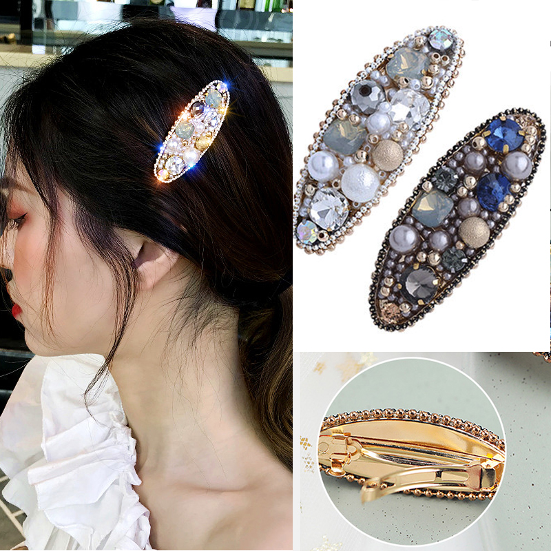 

M MISM Rhinestone Hairpins Pearls Snap Barrettes Blingbling Hair Accessories Spring Top Clip Liu Seaside Hair Clips for Women