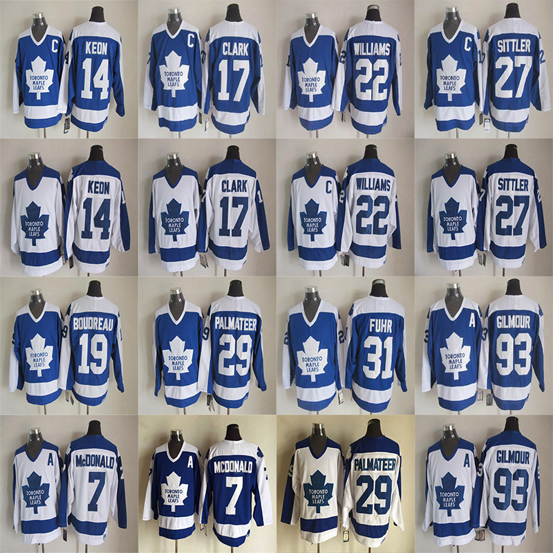 Toronto maple leafs Vintage version jersey 17 CLARK 93 GILM0UR 14 KEON 31 FUHR 19 BOUDREAU 22 WILLIAMS CCM Hockey jerseys
