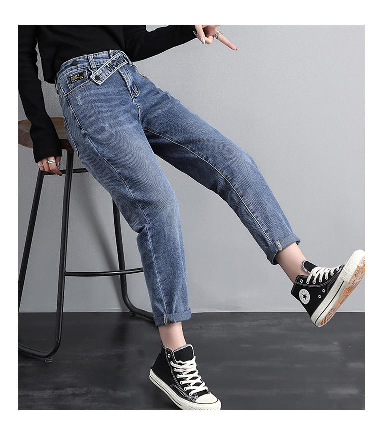 

Dark Blue The Beggar Nine Points Straight Leg Han Edition Show Thin Eight Loose Wide-Legged Pants