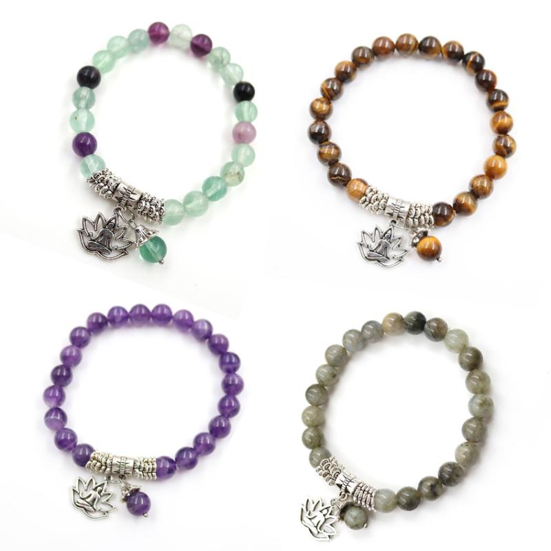 

XSM 8mm Beaded Bracelets Yogi Pattern Natural Round Stones Reiki Healing Bracelet Bangles Yoga Meditation Rosary Beads Jewelry