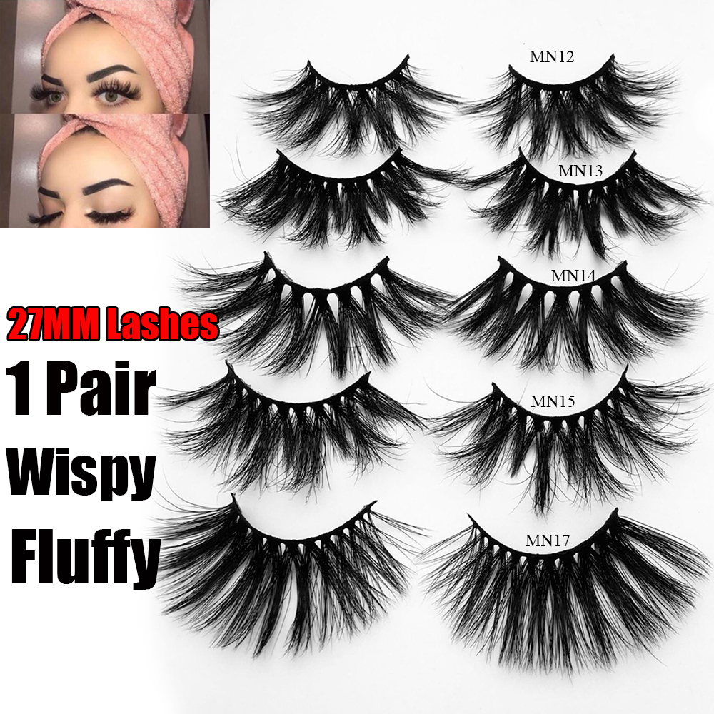 

1 Pair 27MM 3D Mink Hair False Eyelashes Long Wispies Multilayers Fluffy Eyelashes Cruelty-free Handmade 3d Fake Eyelashes