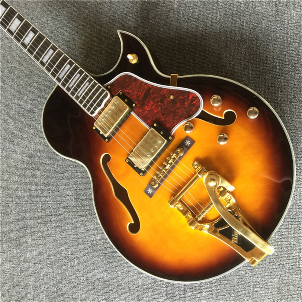 

Free Shipping New style F hollow body jazz electric guitar,Sunburst color jaz gitaar. musical instruments guitarra.real photos