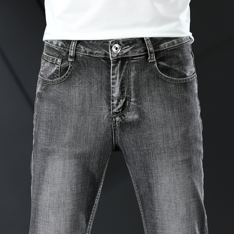 

Jeans Men's Straight Fit Summer Popular Men Smart Casual Gray Elasticity Slimming Skinny Pants Korean-style Trend Trousers
