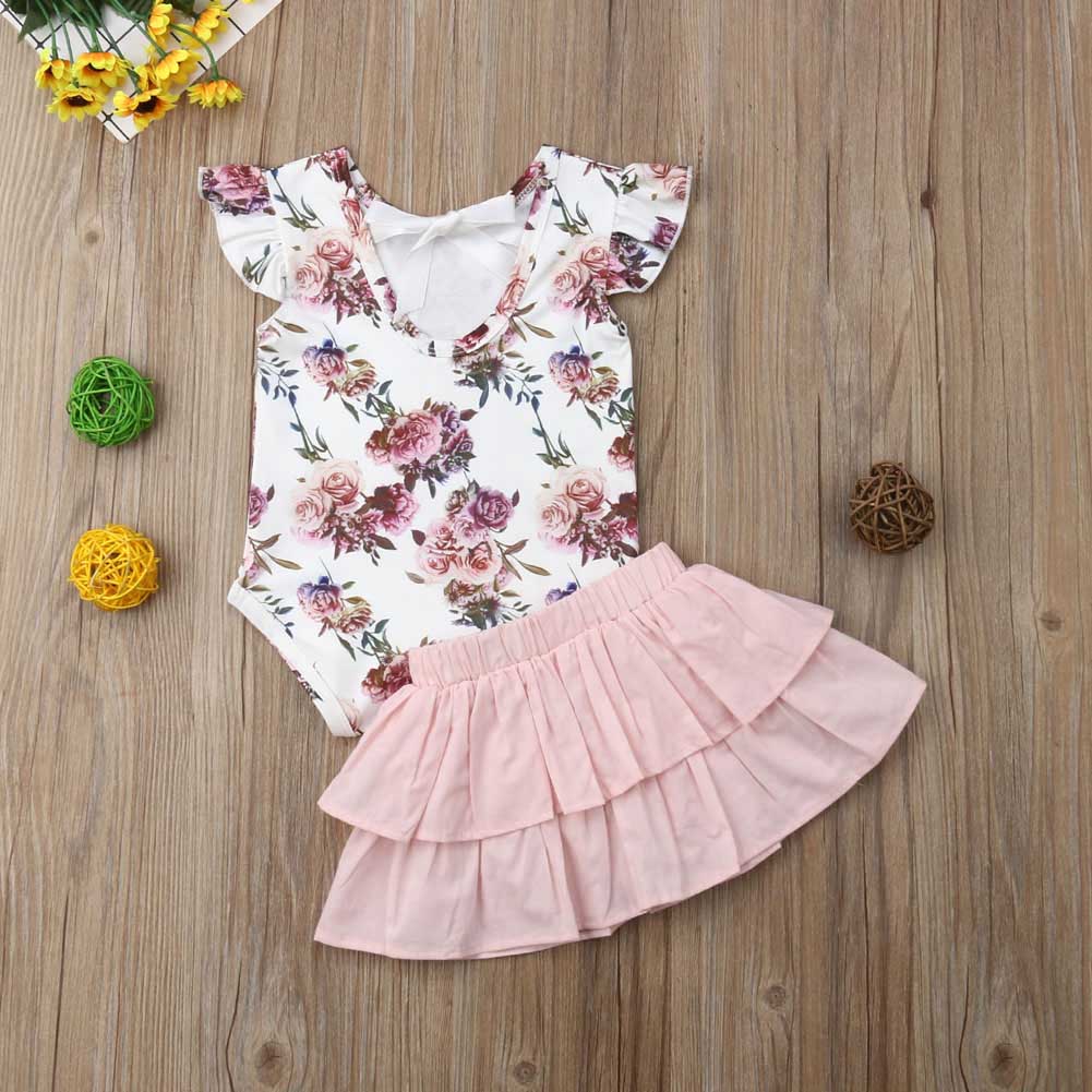 

Newborn Baby Girls Clothes Set Floral Spring Long Sleeve Bodysuit Tops Jumpsuit Tutu Skirts Costume Suit Outfis Clothing Outfit, Red