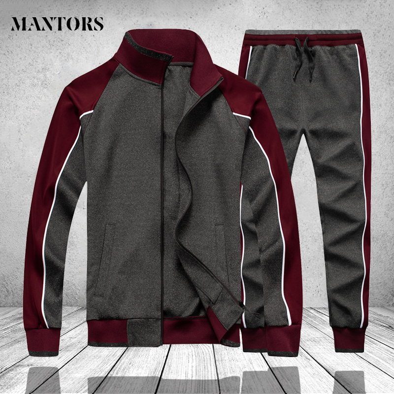 Patchwork Men Tracksuit Winter Spring 2 PCS Fleece Sweatshirt Jackets Pants Mens Track Suit Set Gym Joggers Sportswear Suit Male T200615