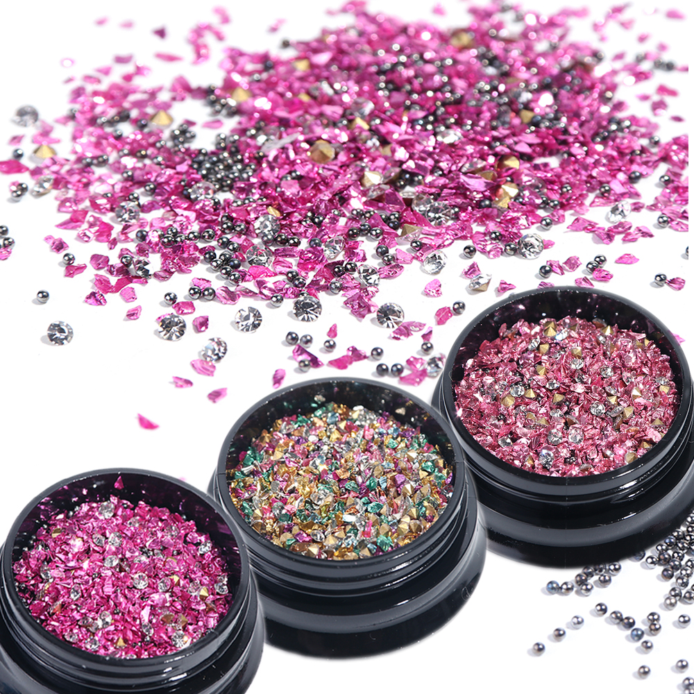 

10 Color Mix Broken Glass Rhinestones Steel Beads for Nail Micro Zircon 3D Nail Art Decoration Stone Pixie Diamond Jewelry LA762