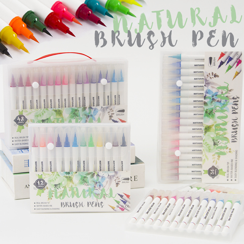 

Creative High Quality 12/24/36/48 Colors Water Based Dye Ink Art Marker White Barrel Soft Watercolor Brush Pen For Drawing Manga
