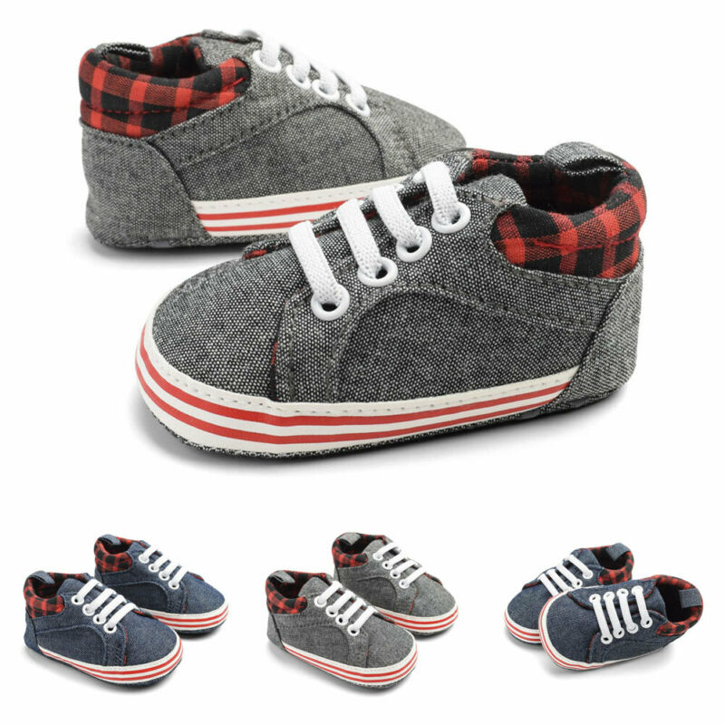 

0-18M Newborn Toddler Baby Boy Canvas Soft Sole Crib Shoes Plaid Patchwork Shoes
