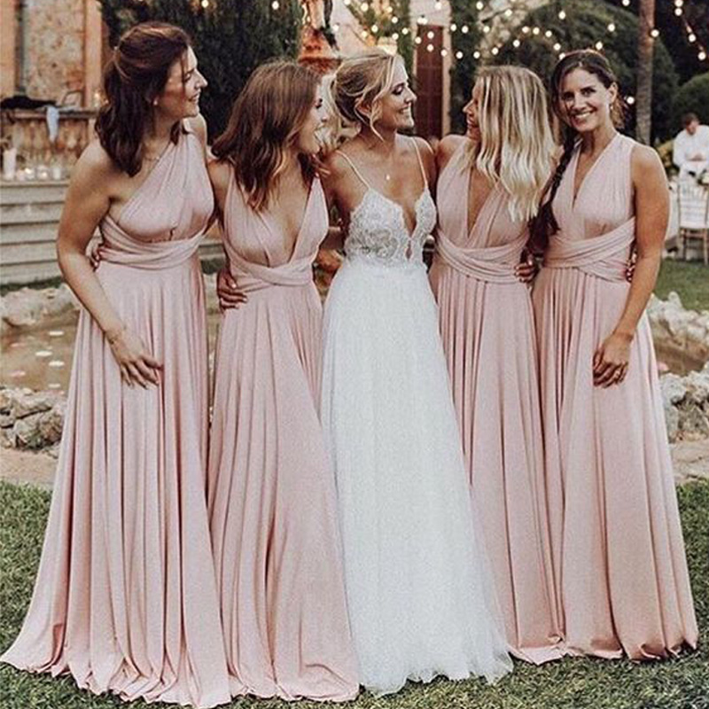 

Dusty Pink Convertible Bridesmaids Dresses Multi Ways Maid of Honor Gowns for Wedding Party Long Formal Dress Custom Made