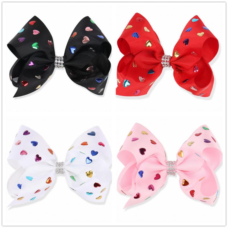 

5" Kids Baby Hair Clip Large Hair Bows Clip Handmade Heart Crystal Hairpin Ribbon Knot Accessories for Children, Jj0562
