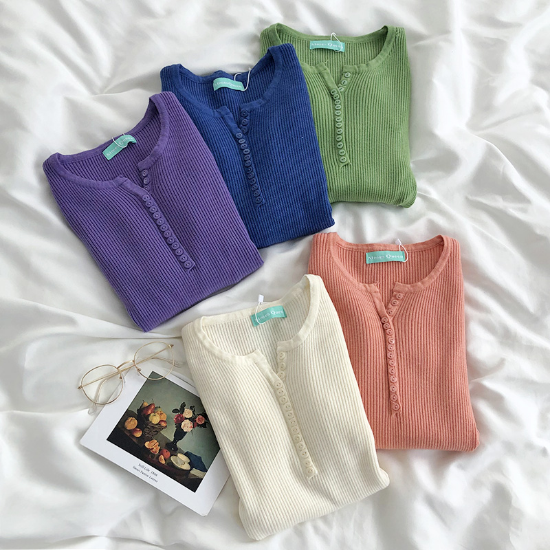 

Mooirue 2020 Kintting Cardigan Women Spring Slim Streetwear Korean Style Streetwear Button Solid O Neck Female Women Top, Beige