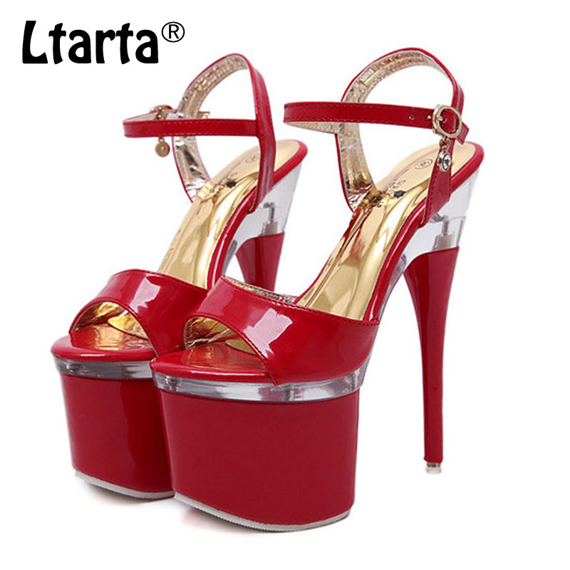

COWCOM 34-43 Sexy 7.5cm platfrom 14cm Sandals Women Sexy Party Super High Heels Platform Fish Sandals Women LFD, Black