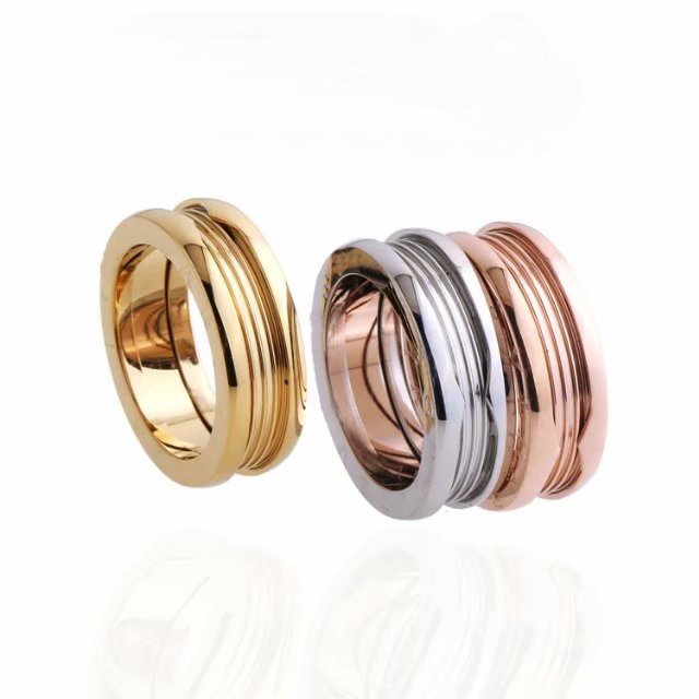 

New Arrive Fashion Lady 316L Titanium steel Lettering Screw Thread Wedding Engagement 18K Gold Plated Narrow Rings 3 Color Size6-9