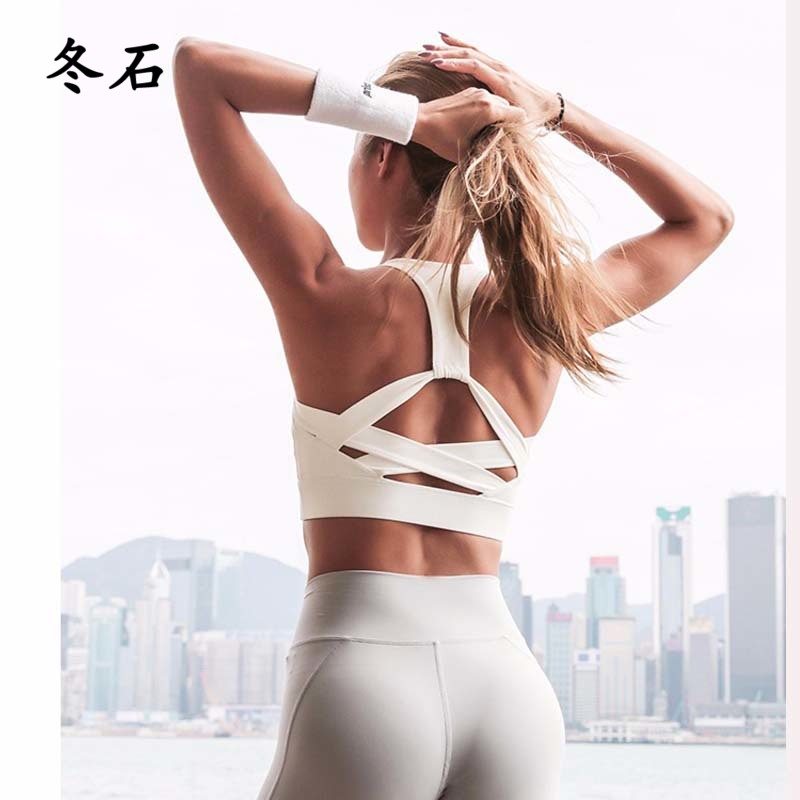 

Women White Strap Push Up Sports Bra for Women Gym Running yoga top Bra Athletic Vest Hollow out Sportswear Underwear, Black