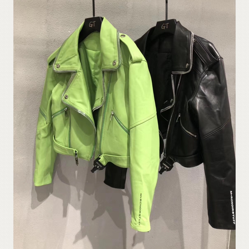 

Woman Coats Natural Sheepskin Leather 2019 Fashion Female Motorcycle Jackets Real Sheepskin LeatherJackets Best Sellers, Black