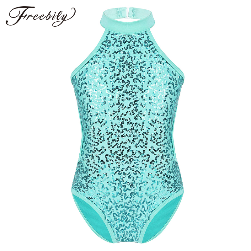 

Girls Sparkly Sequins Strappy Waist Ballet Leotards Dance Wear Kids Gymnastics Leotard Jumpsuit Child Competition Dance Costume, Black