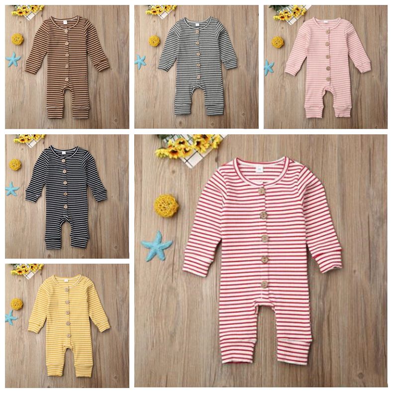 

Kids Designer Clothes Boy Striped Rompers Long Sleeve Casual Jumpsuits Infant Knit Thermal Boutique Climb Clothes Overall Pants CYP6990
