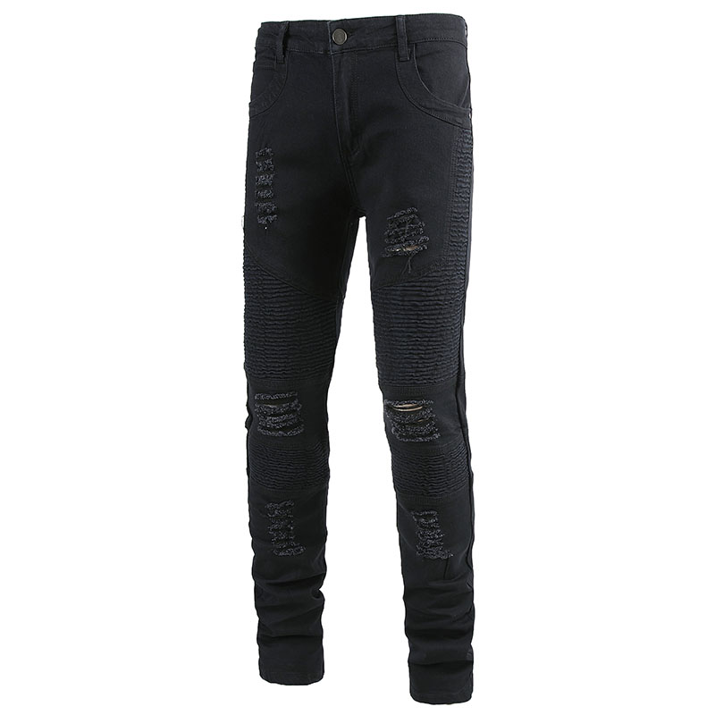 

Men Biker jeans Destroyed denim Pants Knee Holes Ripped Draped Panelled Washed Plus Size 40 42, T-999-22