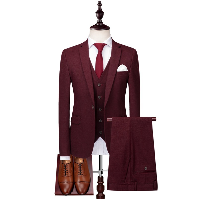 

Custom fashion new men's wine red single button men's suit three-piece suit (coat + pants + vest) business formal, Black