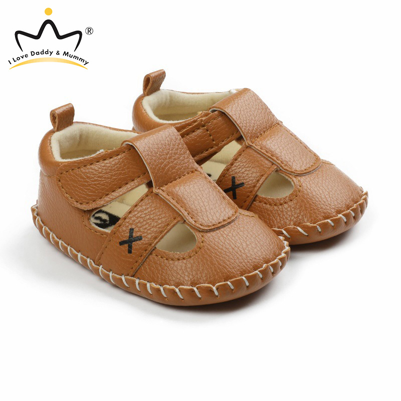 

Solid Color Soft Leather Baby Boy Sandals Summer Sneakers Non-slip Soft Sole Newborn Toddler Boy Girl Shoes Baby Sandals, Black
