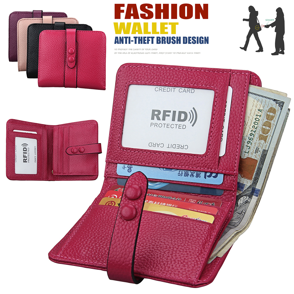 

Genuine Leather Fold Over Hasp Coin Purses Fashion RFID Blocking Short Wallet Unisex Credit Cards Holder Banknote Pocket Cowhide Wallet Gift, 4 colors for choice