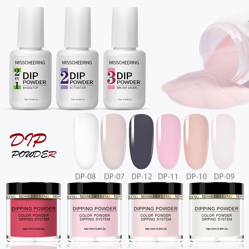 

10ml Nude Series Dipping Nail Glitter Powder Kits French Nail Art Chrome Pigment Natural Fast Dry Without Lamp Cure Files
