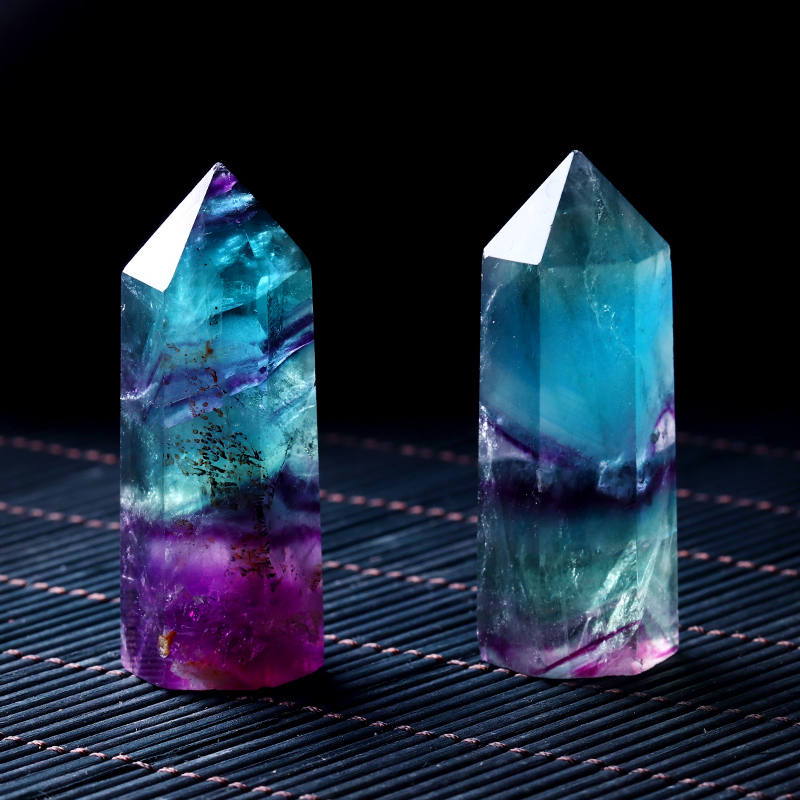 

Natural Fluorite Crystal Colorful Striped Fluorite Quartz Crystal Stone Point Healing Hexagonal Wand Stone